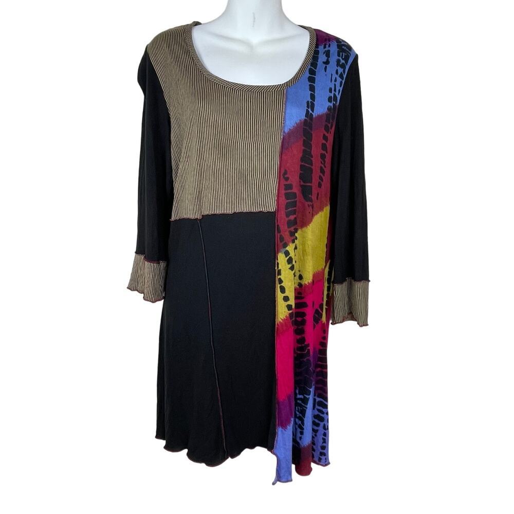 Parsley & Sage Shirt Dress Sz L Mini Art to Wear Abstract Black Blue Maroon